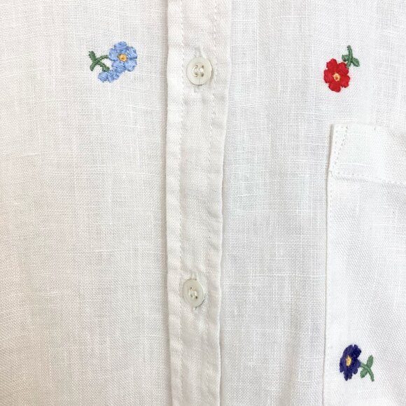 SEZANE Tomboy Embroidered Flower Linen Shirt Button Up White - Picture 8 of 12